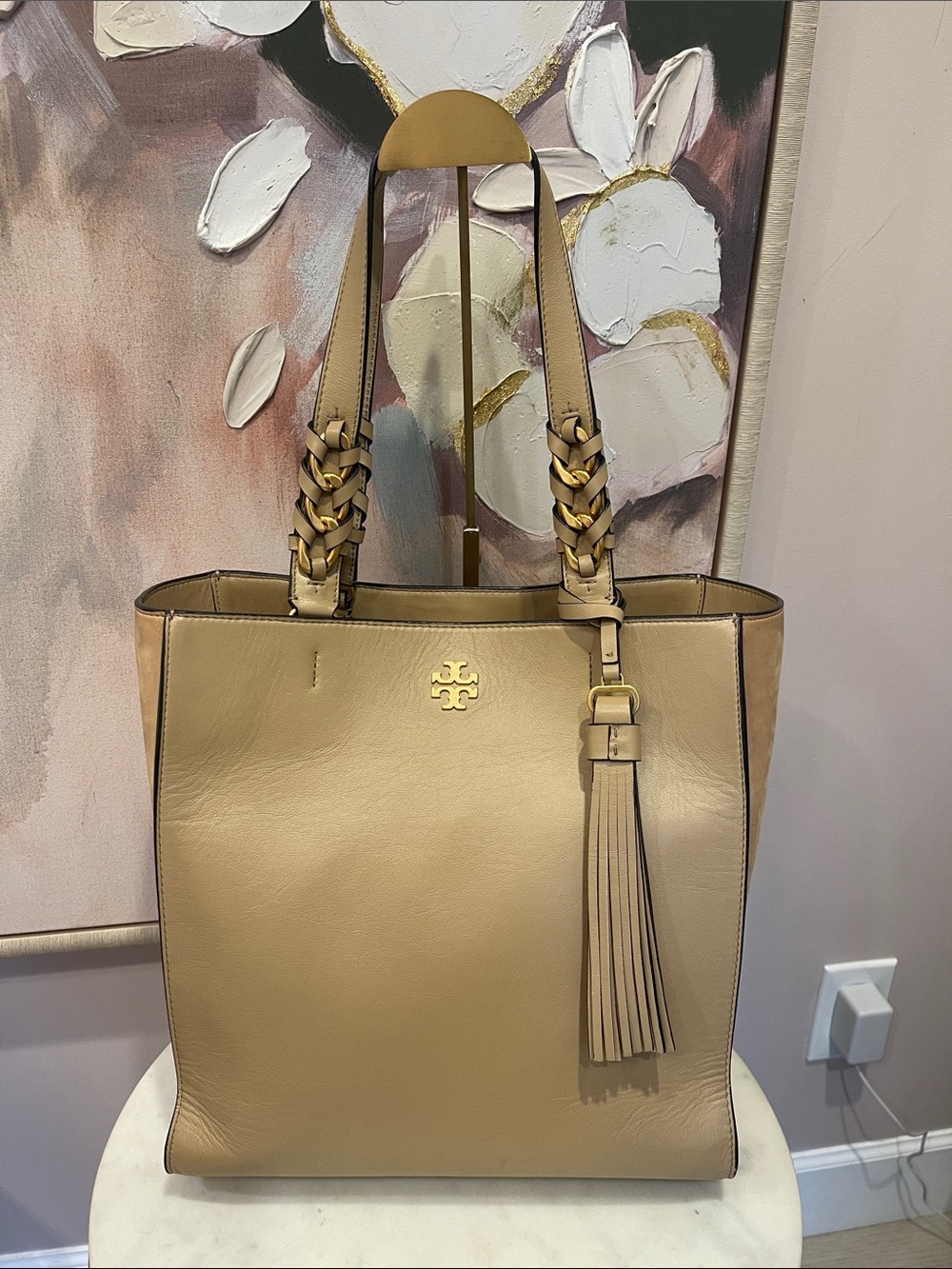 Tory Burch Beige Leather Tassel Tote